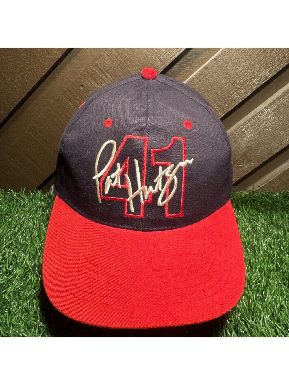 St Louis Cardinals Pat Hentgen 41 Signature Snapback Hat SGA Black Red 2000